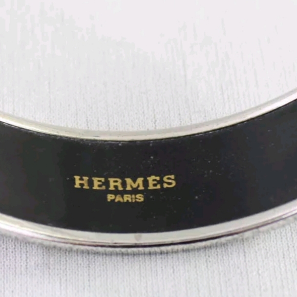 Hermes Palladium Plated Black Script Enamel Bangle Bracelet Size GM 😍 - Picture 4 of 4